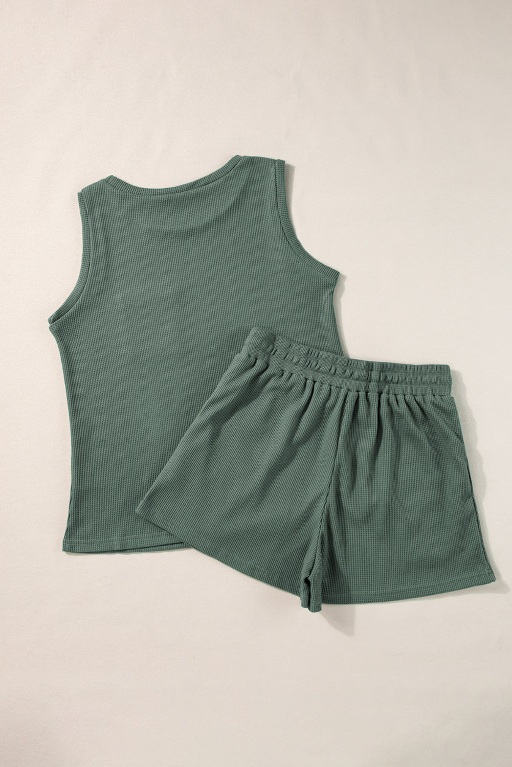 Mist Green Patch Pocket Tank Top and Drawstring Shorts Set