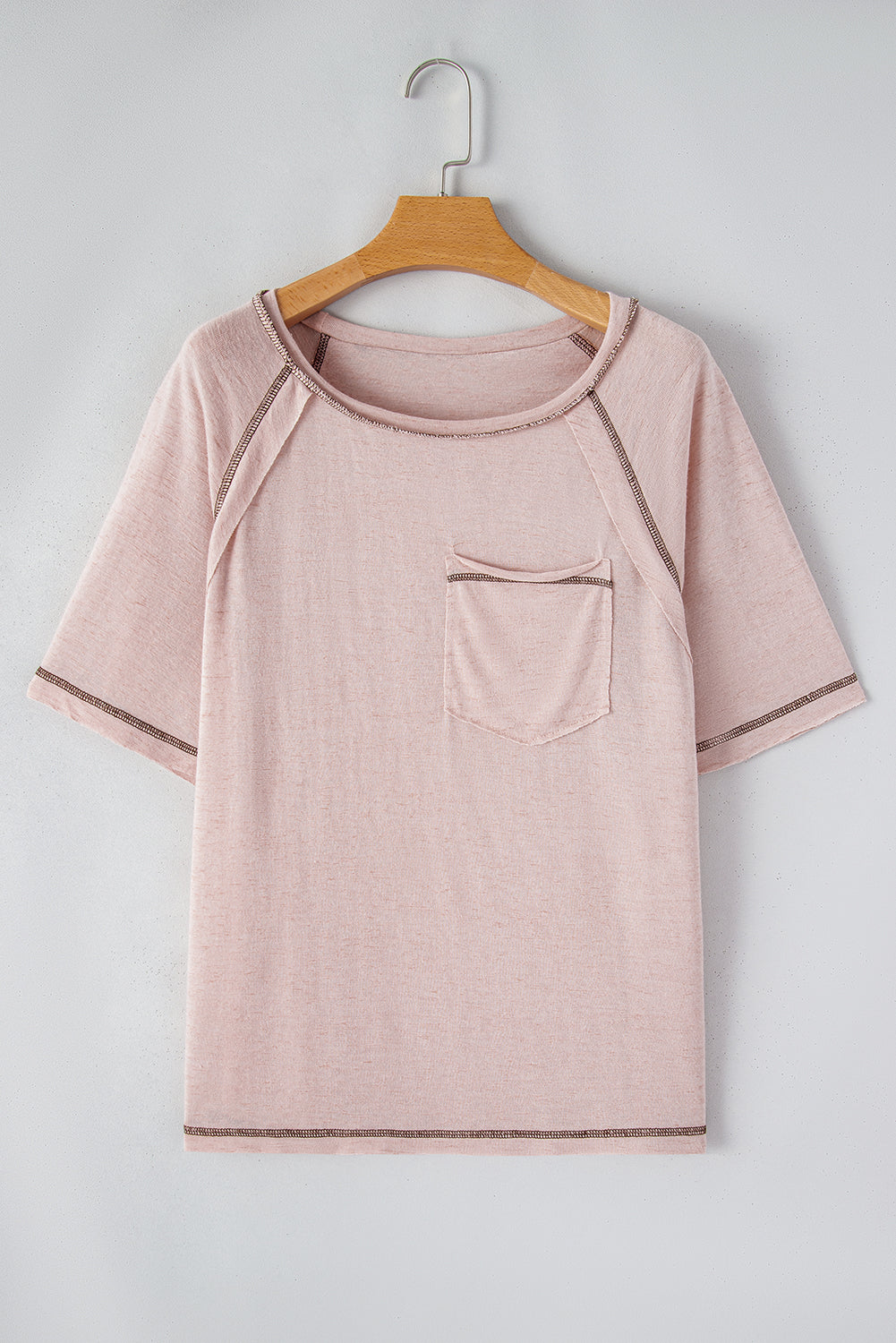 Dusty Pink Exposed Naht Detail Lose T-Shirt