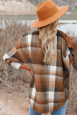 Brown plaid jacket with flap pockets