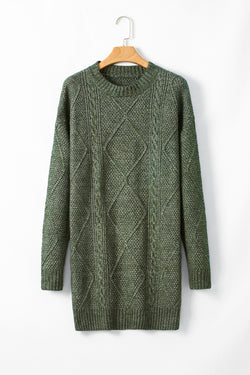 Large knitted knitting sweater dress green tortop with drooping shoulder shoulders