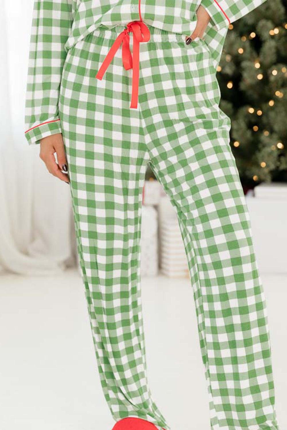 Ensemble pyjama chemise et pantalon à carreaux de Noël vert clair-A WOMAN WE LOVE