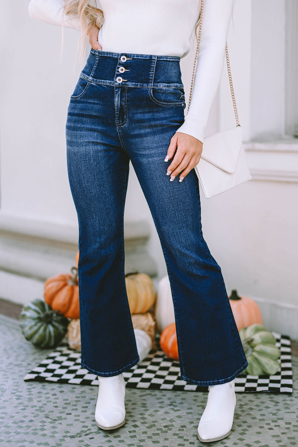 Boutons bleus jeans élastiques élastiques de la ceinture