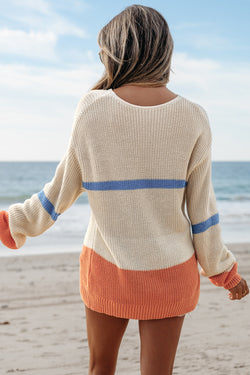 Comfortable falling with drooping shoulders and beige color block stripes