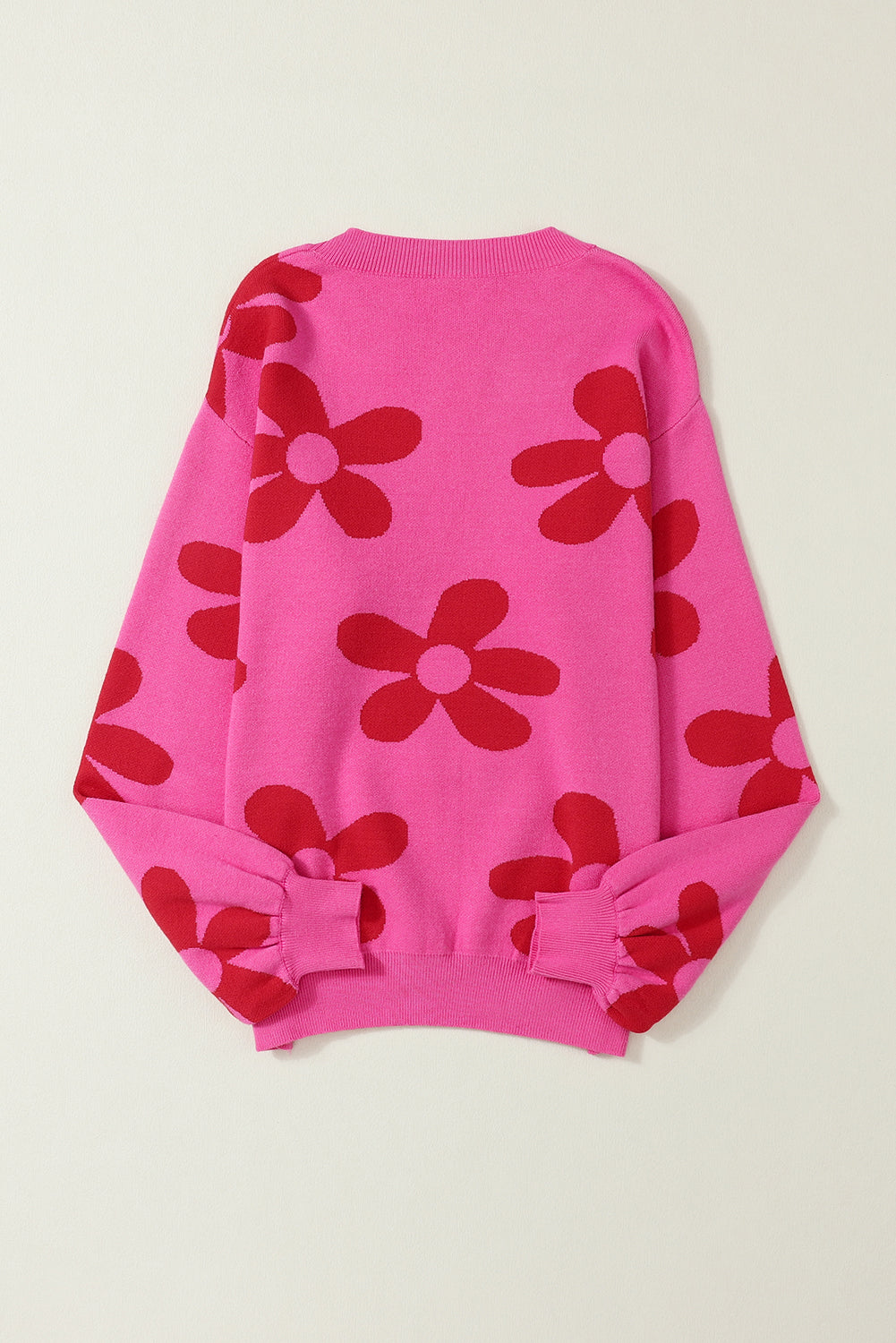 Rose Big Flower Strick -Rippen -Trimmpullover