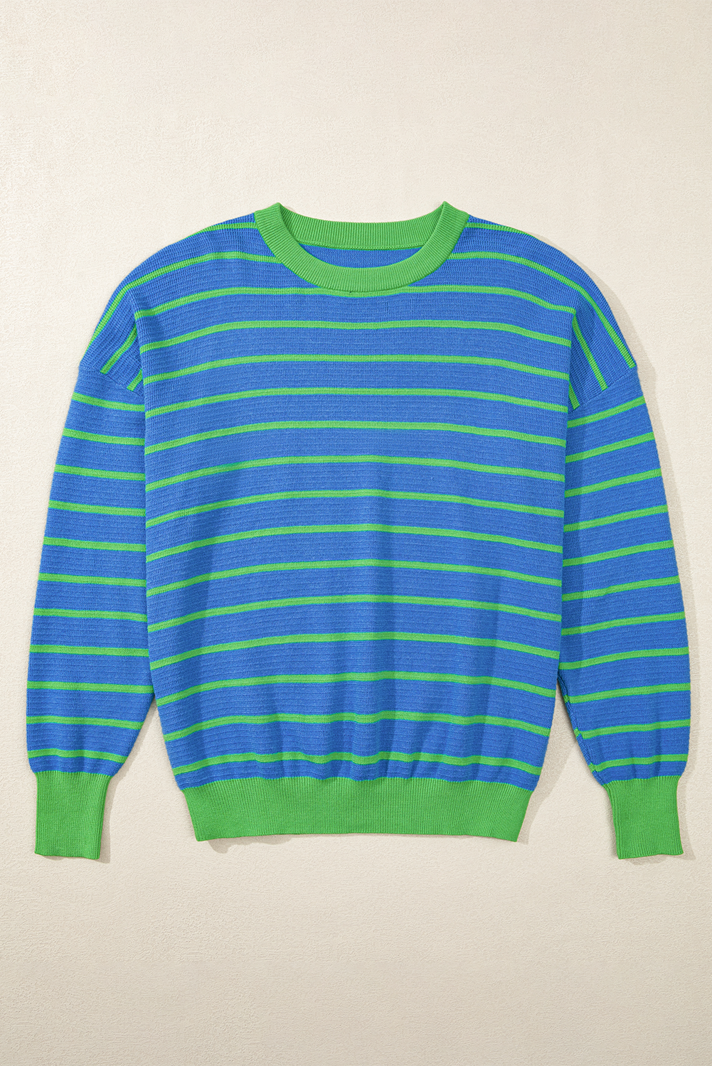 Pull ample à rayures bleu ciel et col rond *