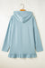 Icelandic Blue Loose Fit Tunic Hoodie with Solid Ruffle Hem