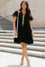 Black Shirt Dress with Bubble Sleeves and Sequin Trim for Game Day