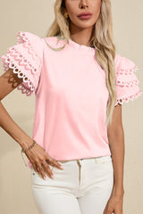 Blouse superposée rose clair Ric Rac à manches courtes et col à volants-A WOMAN WE LOVE