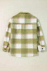 Sage Green Plaid Baggy Shacket with Buttoned Flap Pockets
