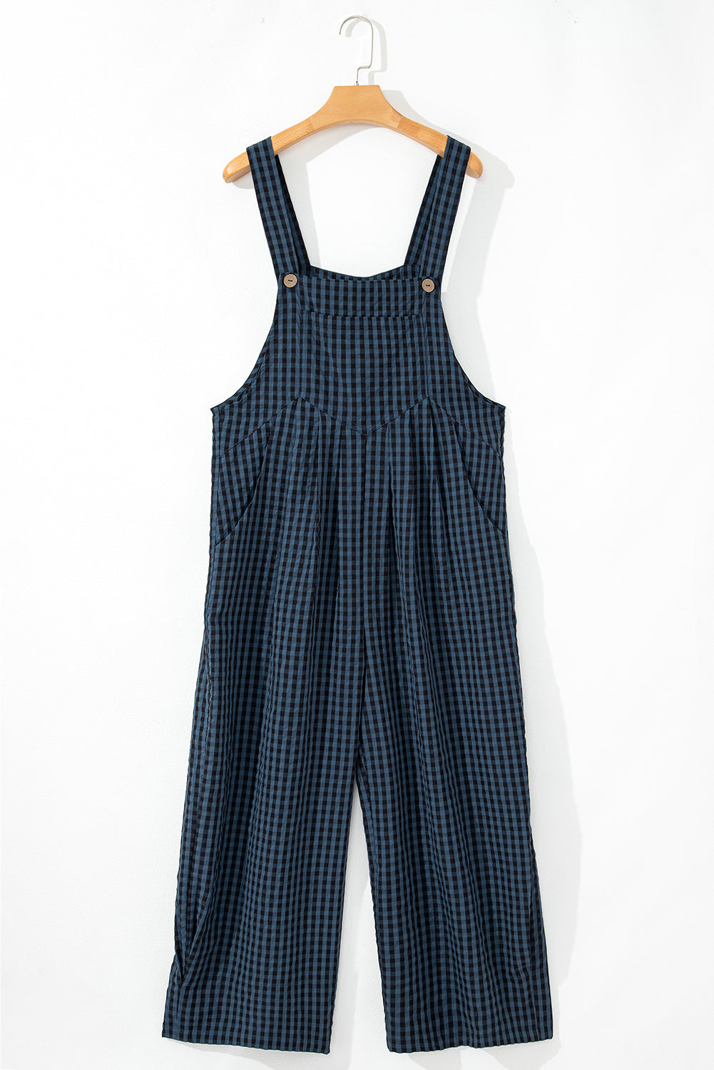Blue Sail Plaid Print Buttoned High Waisted Overalls