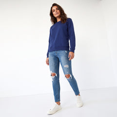 Sudadera de tela de esponja azul marino con hombro caído y forro de vellón unido