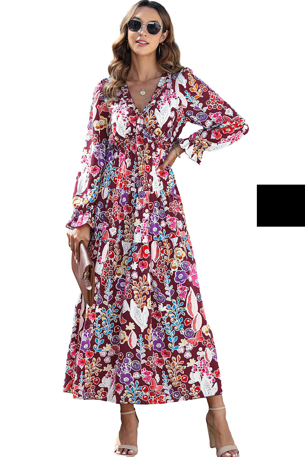 Violet V Neck Floral Print Empire Waist Maxi Dress