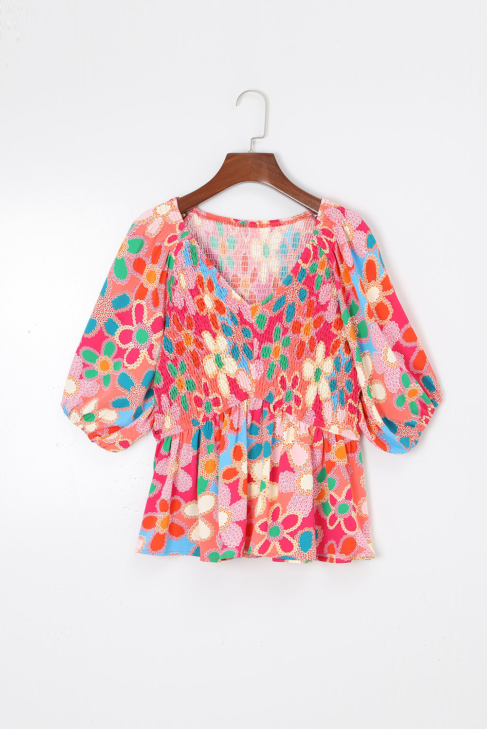 Pink Boho Blumendruck Puffhülle Peplum Top