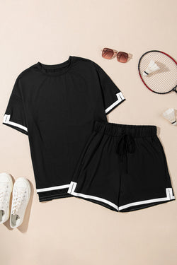 Ensemble t-shirt et short noir à bordure contrastée