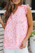 Pink sleeveless high -printed high with tightening cord and ruffle border