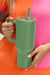 Large vacuum cup with stainless steel handle dark green with 40oz straw