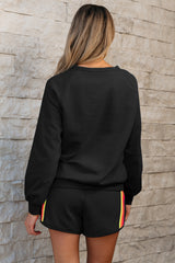 Casual two piece set black striped sweater and shorts