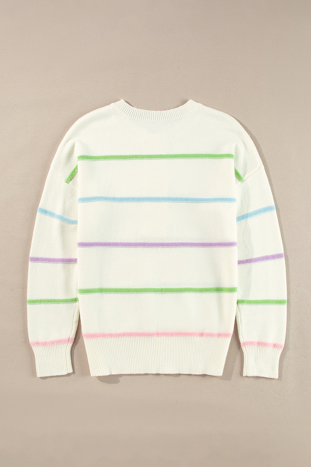 White Rainbow Striped Drop Shoulder Baggy Henley Sweater