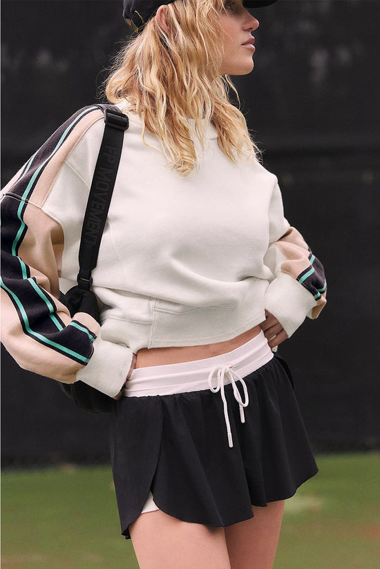 White Active Loose Fit Striped Color Block Sweatshirt with Exposed Seams