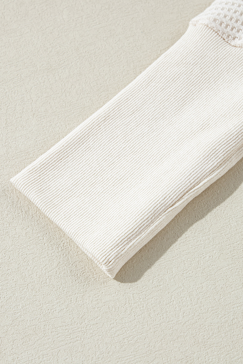 White Waffle Knit Oversized V-Neck Top with Seam Detail