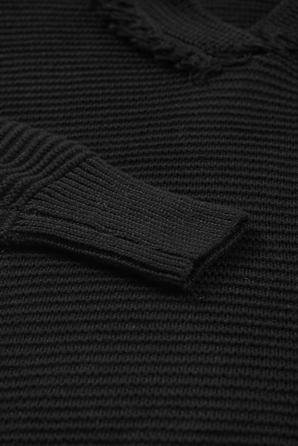 Schwarzer v Hals gerippter Drop schulter Kapuzepullover