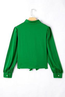 Sleeve buttoned shirt fluid balloon, dark green solid green tied on the front