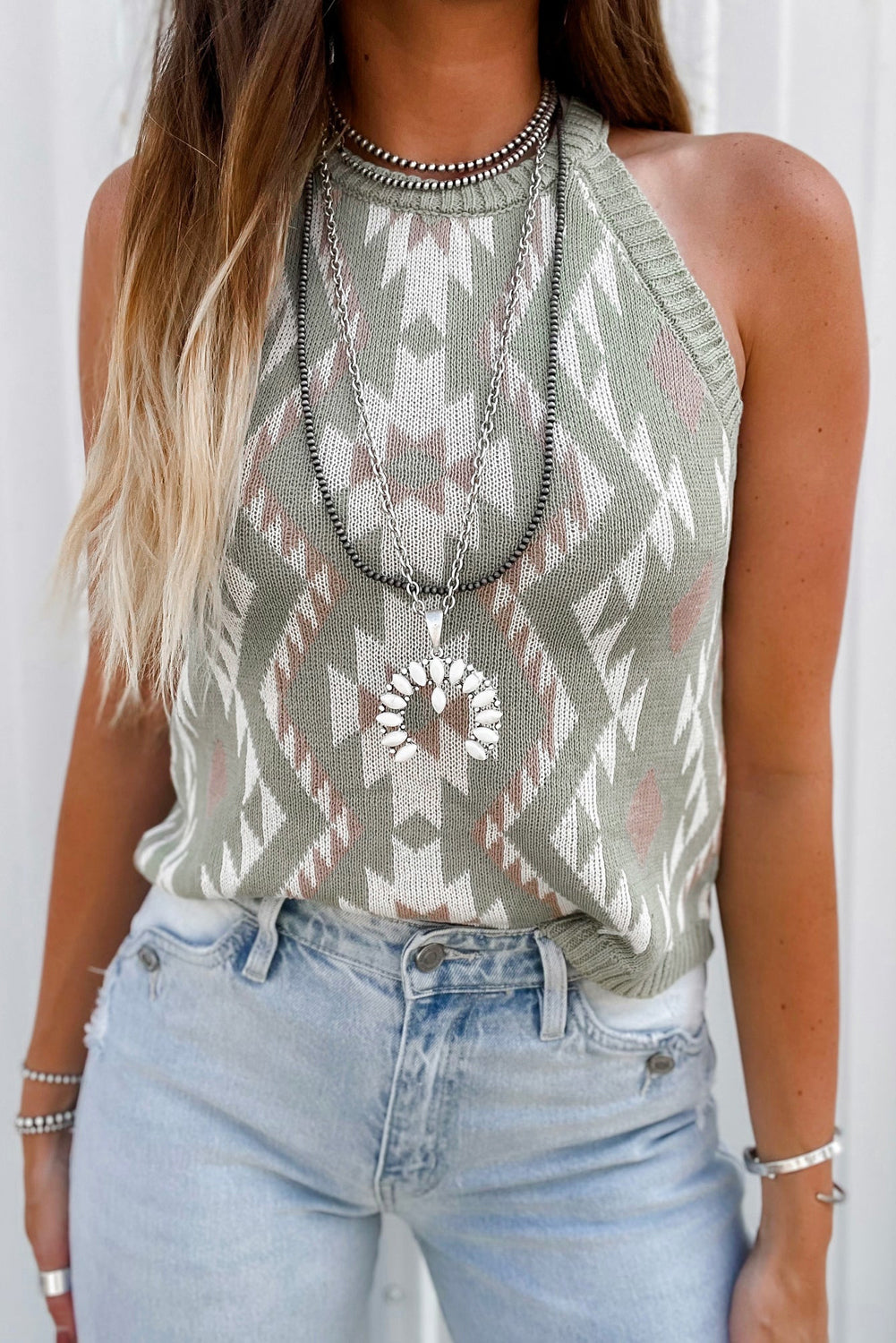 Laurel Green Western Tribal Aztec Pattern Treater Pull Tank