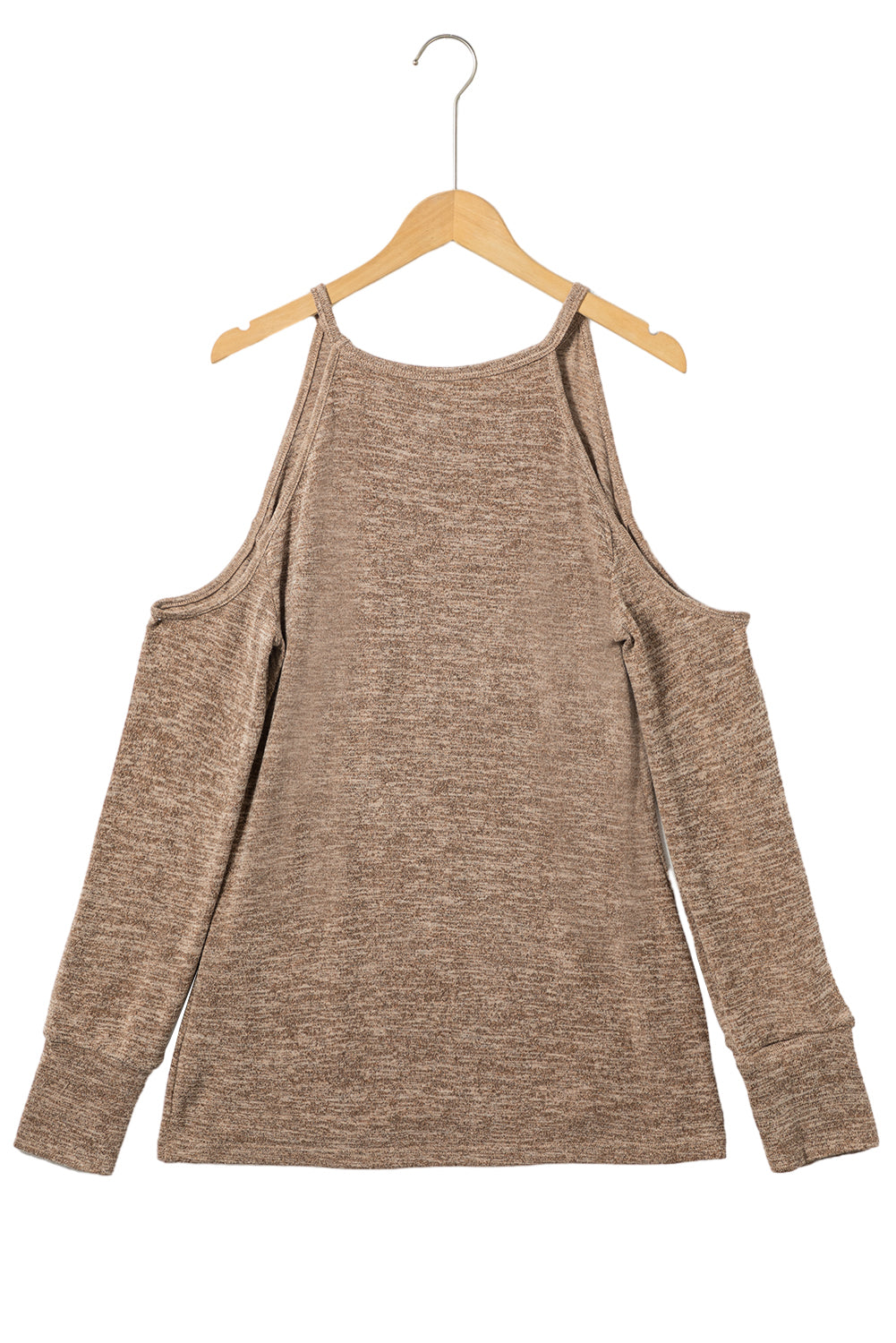 Khaki Marble Knit Cold Shoulder Long Sleeve Top