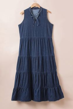 Vestido largo en Chambray en varios niveles sin Sarcelle Blue Manga