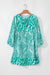 Green Bohemian Print V-Neck Tie Front Puff Sleeve Flared Mini Dress