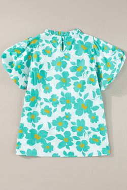 Flower verde blusa con mangas hinchadas *