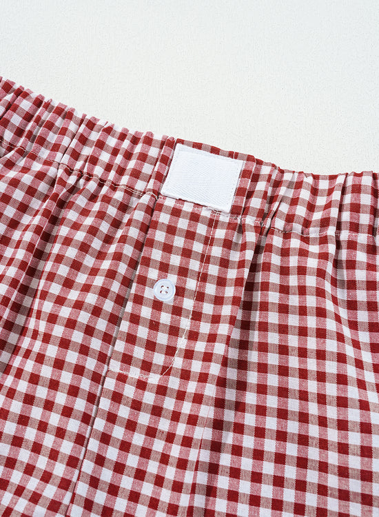 Short taille haute imprimé vichy à carreaux rouge *