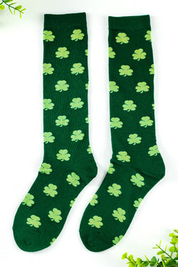 Calcetines de tubo verde oscuro con estampado de trébol de St Patricks