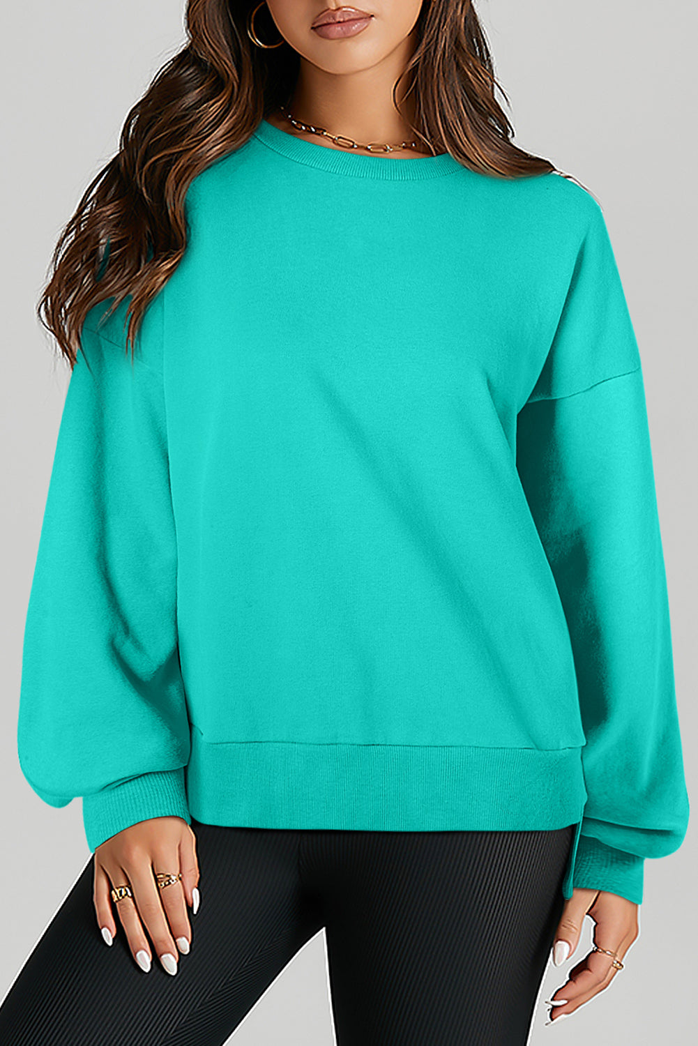Sudadera aruba azul une con cuello redondo redondo y bajo y bajo