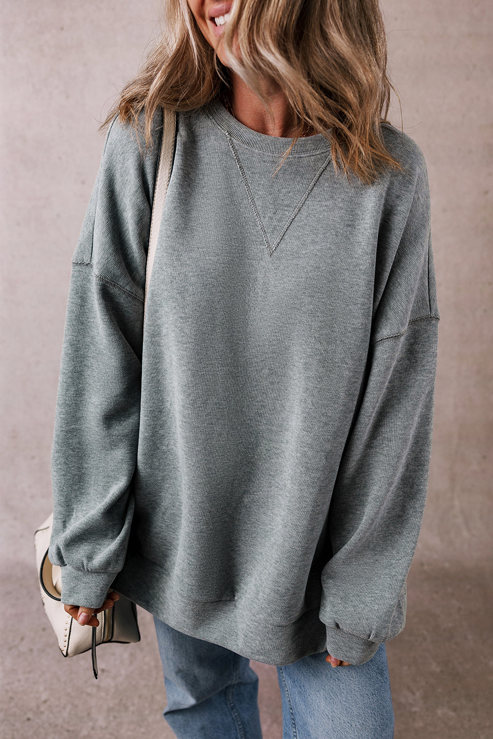 Sweat-shirt oversize gris moyen à épaules tombantes et fente latérale