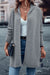 Gray horizontal ribbed knit hooded cardigan, open front