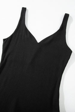 Sexy Black Ribbed Knit Sleeveless V Neck Top