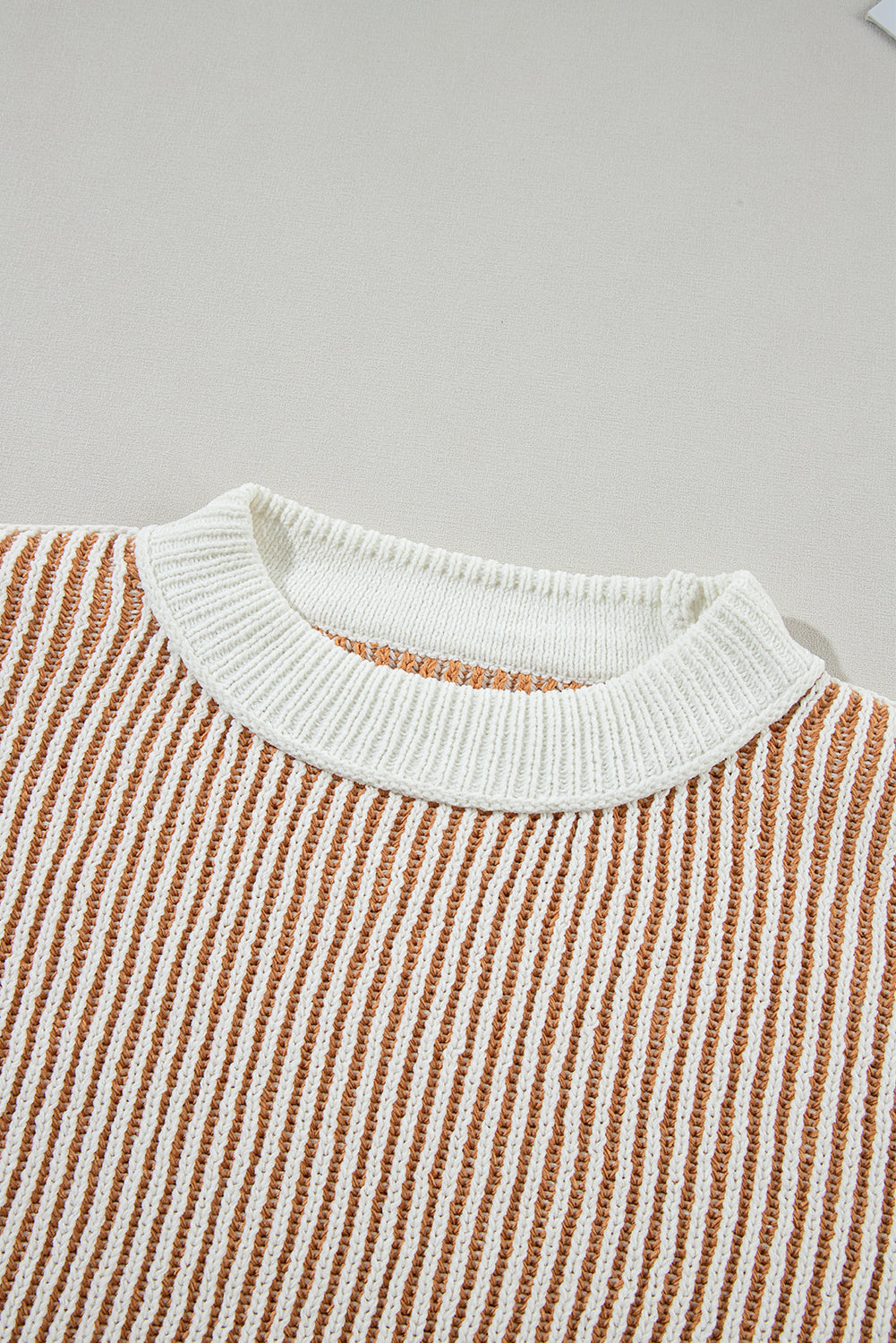 Pull ample en tricot texturé à rayures marron avec bords contrastés