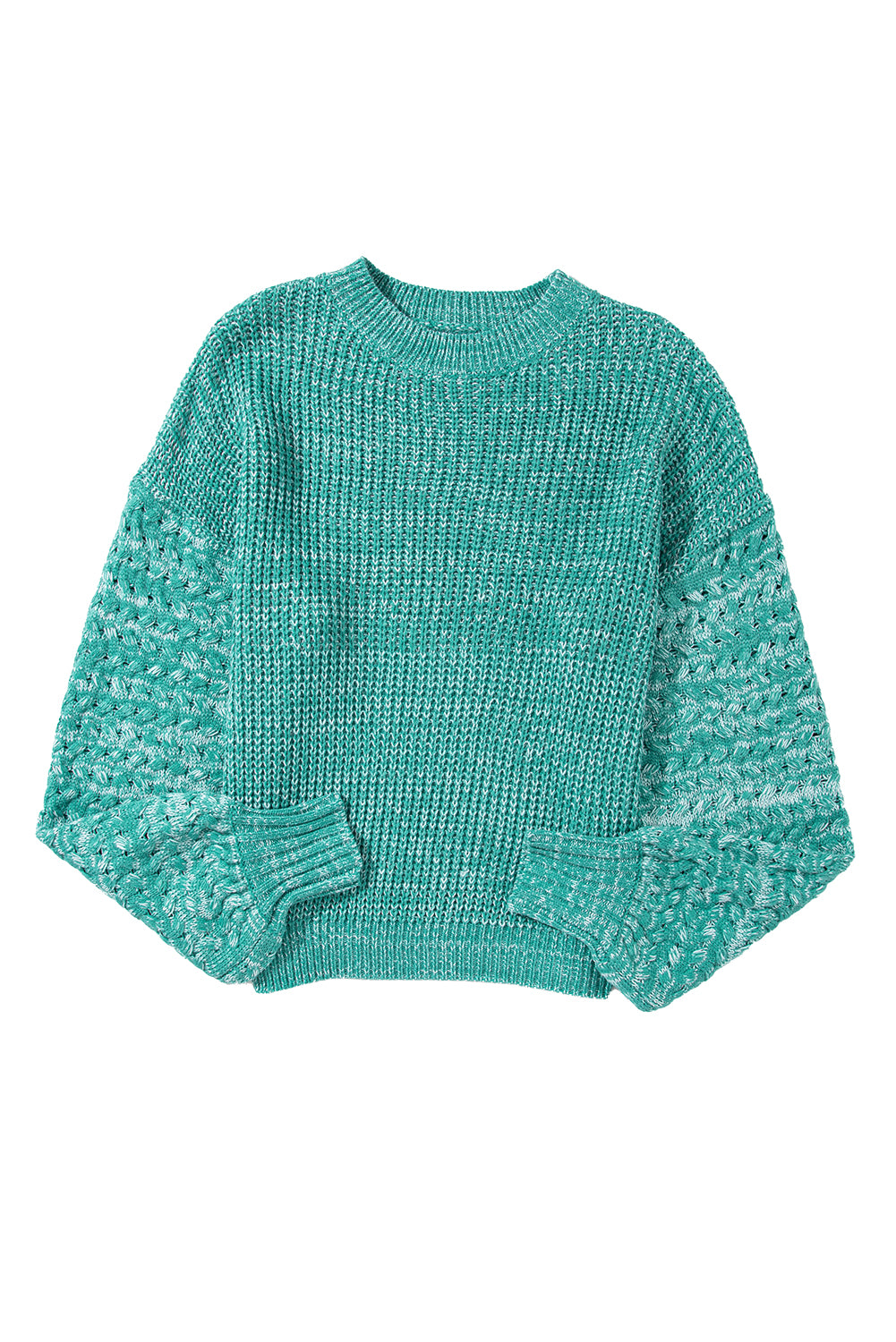 Sea Green Cable Knit Sleeve Drop Shoulder Sweater