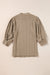 High textured vintage with puffy sleeves and Simply Taupe upright collar