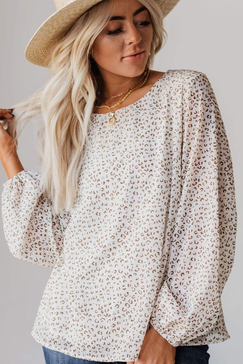 Leopard Crew Neck Langarmbluse