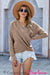 Khaki waffle V-neck sweater