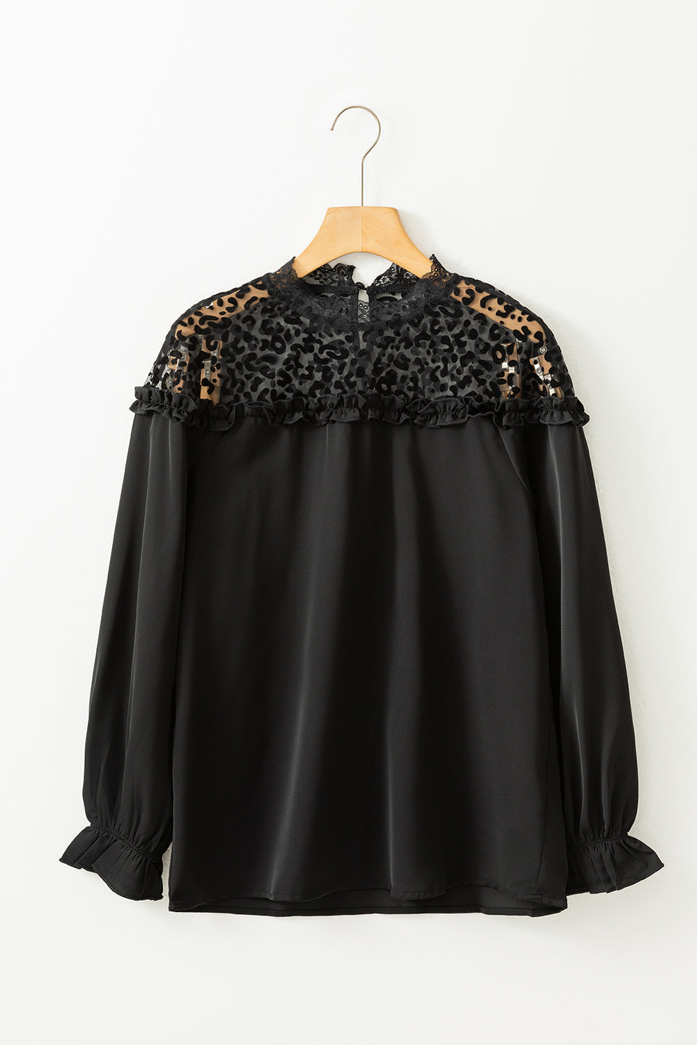 Black Blouse à manches longues en maillage léopard noir