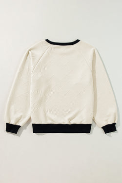 Jet Stream Textured Crew Neck Raglan Sleeve Top with Color Block Edges