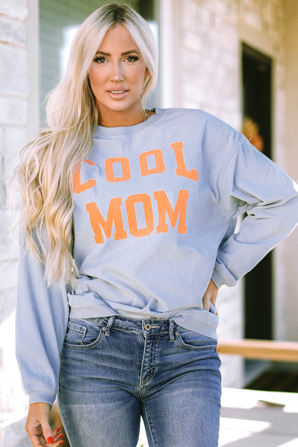 Grau cooler Mutter Grafikdruck Cording Sweatshirt