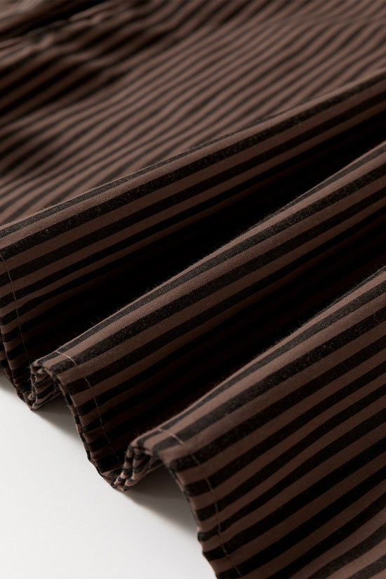 Classic brown stripe shirt, V -neck, rolled up sleeves, patched pocket