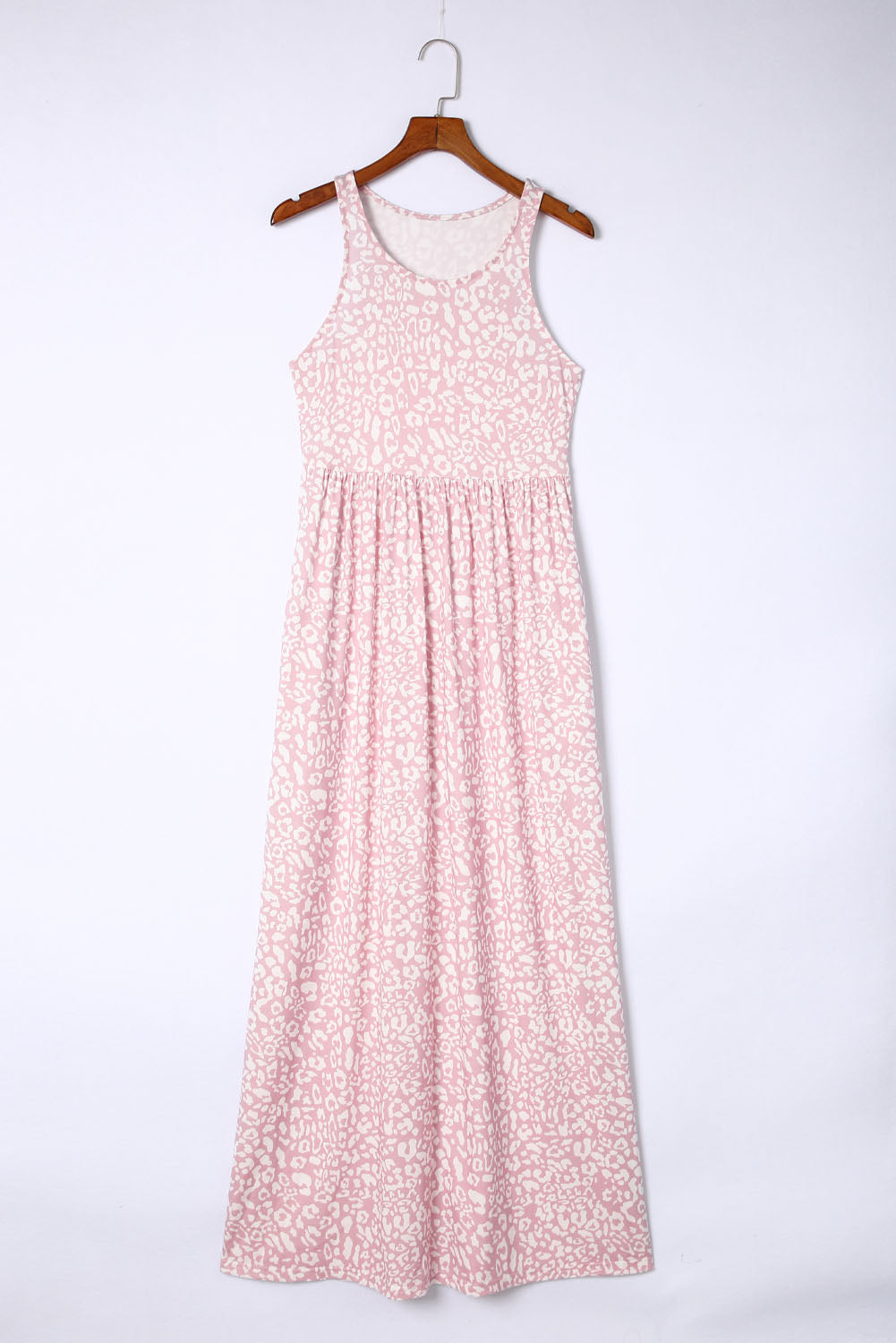 Vestido maxi sin mangas con estampado de leopardo rosa