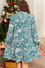Green floral dress with crazy sleeves and split collar, large size