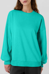 High-low drop-shoulder sweatshirt with solid fleece lining in sea green