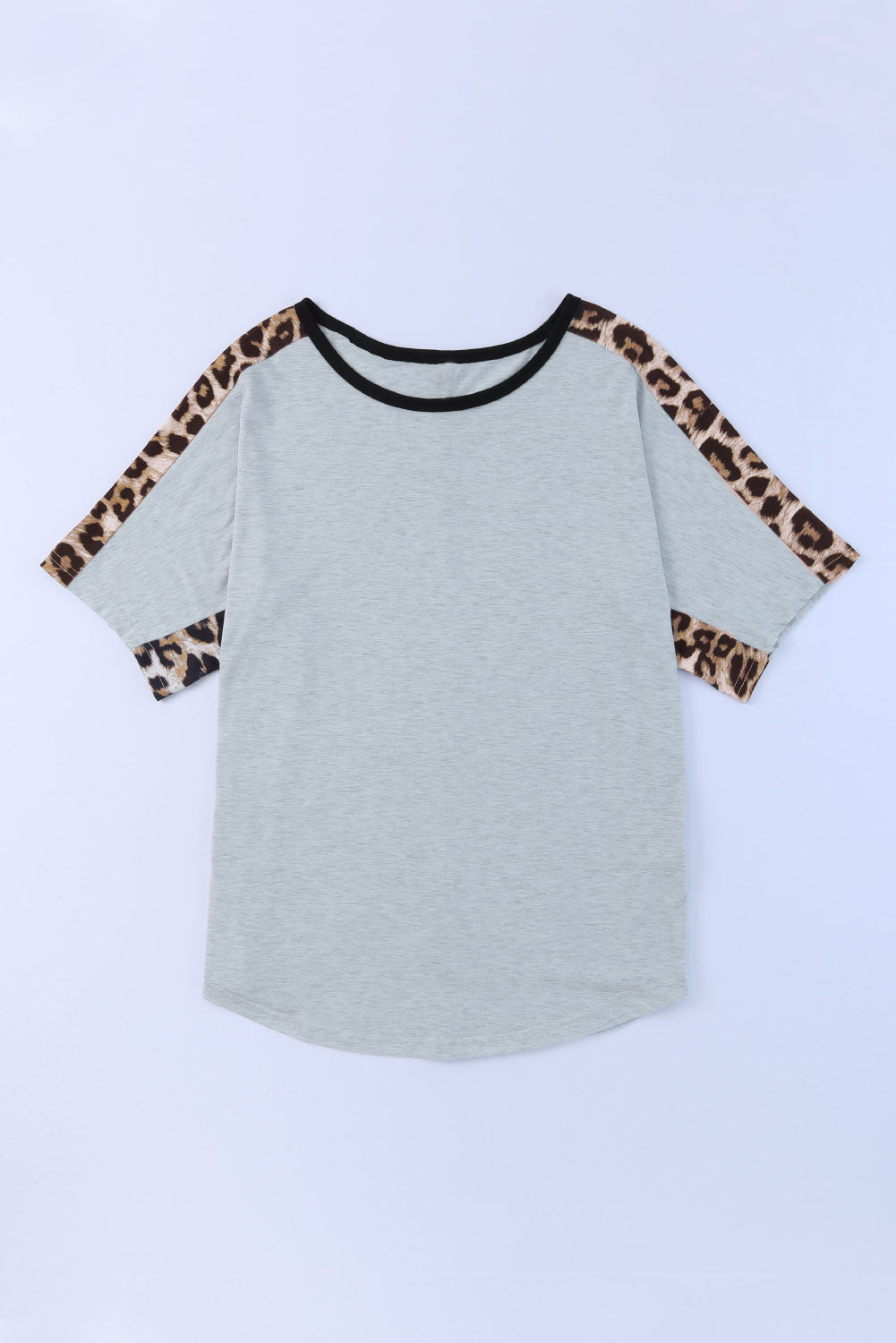 Graues Leopard-Spleißen o-Neck Kurzarm T-Shirt